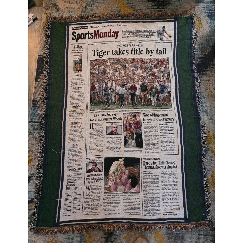 Chicago Tribune Vintage Sports Tapestry Blanket Tiger Woods‎ Western Open 1997